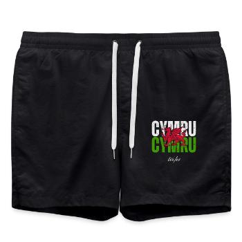 Flagge von Wales, walisischer Stolz - Badeshorts - Schwarz - Vorne - AI Model Male 185 light (185cm)