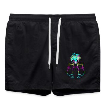 80s 90s Rétrofe Vintage Chats Chat Naturel - Short de bain - noir - Devant - AI Model Male 185 light (185cm)