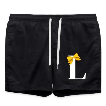 Letter L yellow bow - Swim Trunks - black - Front - AI Model Male 185 light (185cm)