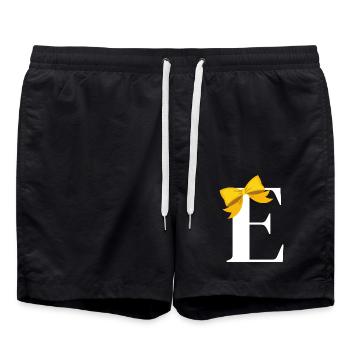 Letter e yellow bow - Swim Trunks - black - Front - AI Model Male 185 light (185cm)