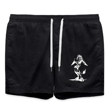 Smiling Long-Eared Donkey Grinning Cartoon - Swim Trunks - black - Front - AI Model Male 185 light (185cm)