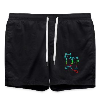 80er 90edr Rretro Vintage Katzen Katze Kätzchen - Badeshorts - Schwarz - Vorne - AI Model Male 185 light (185cm)