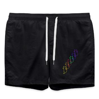 80er 90er Retro LGBT Regenbogen Katzen - Badeshorts - Schwarz - Vorne - AI Model Male 185 light (185cm)