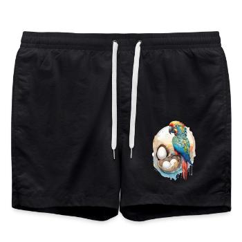 Papagei Wasserfarbe - Badeshorts - Schwarz - Vorne - AI Model Male 185 light (185cm)