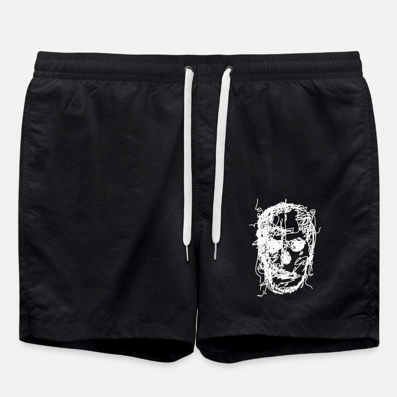 Skull Drawing - Swim Trunks - black
