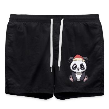 Nikolaus Weihnachtsmann Panda Pandabär China - Badeshorts - Schwarz - Vorne - AI Model Male 185 light (185cm)