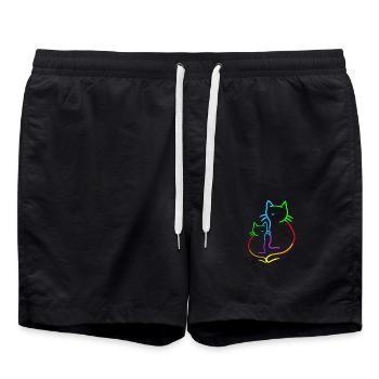 Retro Katze Katzen 80er 90er Regenbogen - Badeshorts - Schwarz - Vorne - AI Model Male 185 light (185cm)