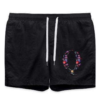 Personalisierter floraler Q-Brief - Geschenkidee - Badeshorts - Schwarz - Vorne - AI Model Male 185 light (185cm)