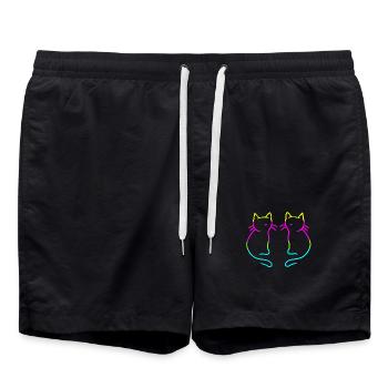 80s 90s Retro Vintage Cats Rainbow - Swim Trunks - black - Front - AI Model Male 185 light (185cm)
