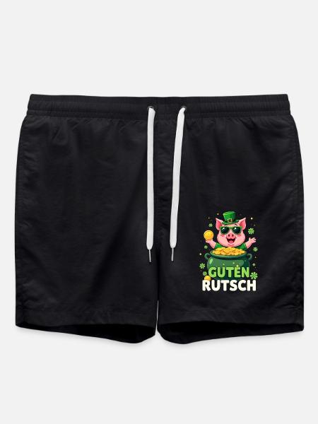 Silvester - Glücksschwein Neujahr - Badeshorts - Schwarz