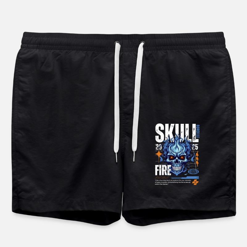Blue Skull White - Swim Trunks - black