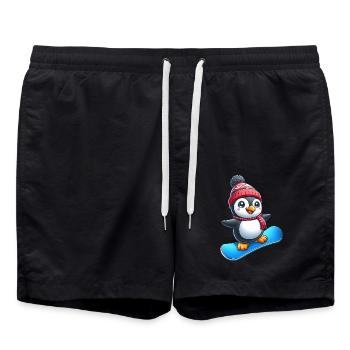 Cute Penguin Snowboarder Comic Winter Sports - Swim Trunks - black - Front - AI Model Male 185 light (185cm)