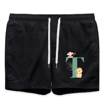 Buchstabe t grüne Dschungeltiere - Badeshorts - Schwarz - Vorne - AI Model Male 185 light (185cm)