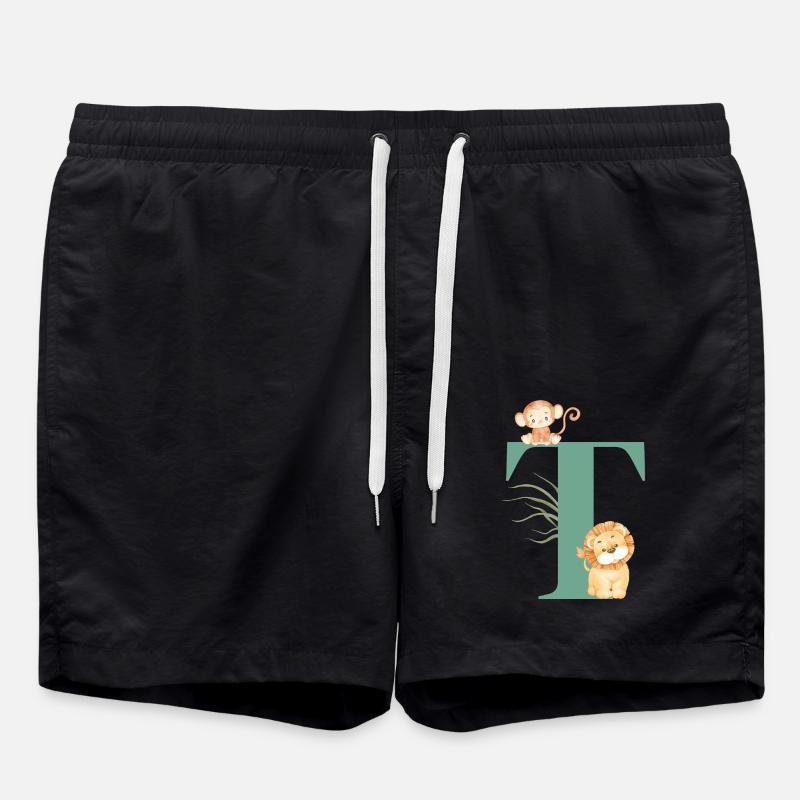 Letter t green jungle animals - Swim Trunks - black