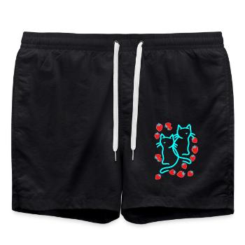 80er 90er Katzen Katze Erdbeeren Sommer Vintage - Badeshorts - Schwarz - Vorne - AI Model Male 185 light (185cm)