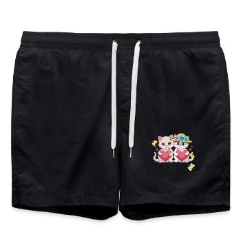 Katze Katzen Herz Herzen Valentin Valentinstag - Badeshorts - Schwarz - Vorne - AI Model Male 185 light (185cm)