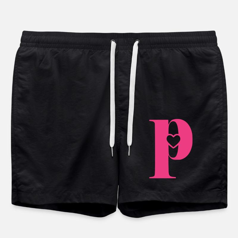 Buchstabe p Anfangsbuchstabe mit Herz - Badeshorts - Schwarz