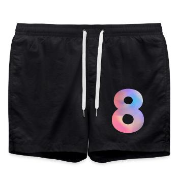 Colorful Number 8 - Swim Trunks - black - Front - AI Model Male 185 light (185cm)