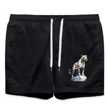 Mountain Lion - Cute Low Poly Cat - Swim Trunks - black - Front - AI Model Male 185 light (185cm)