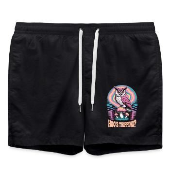 Hoo's Tripping Owl Design - Swim Trunks - black - Front - AI Model Male 185 light (185cm)