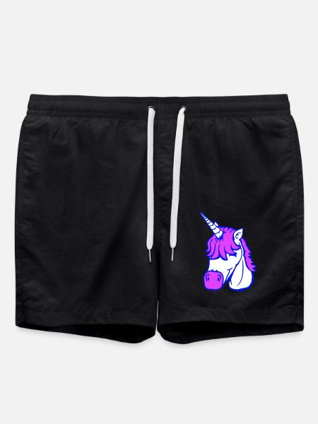 Einhorn Lächelt Hübsch Freundlich Cartoon Pferd - Badeshorts - Schwarz