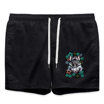 Retro Französische Bulldogge Hund - Badeshorts - Schwarz - Vorne - AI Model Male 185 light (185cm)
