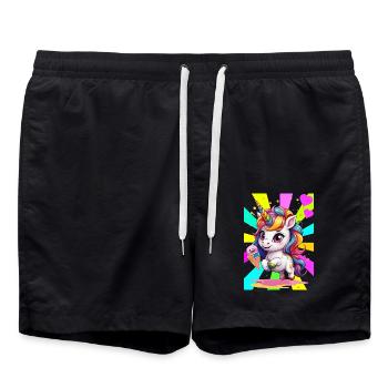 Retro Unicorn Unicorns Kids Girls Boys - Swim Trunks - black - Front - AI Model Male 185 light (185cm)