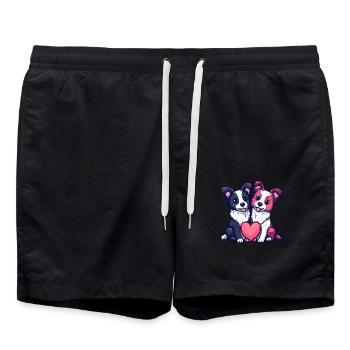 Border Collie Dogs Couple Love Valentine's Day - Swim Trunks - black - Front - AI Model Male 185 light (185cm)