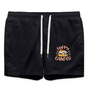 Happy Camper, Amateur de randonnée et de camping, Cadeau de camping-car - Short de bain - noir - Devant - AI Model Male 185 light (185cm)