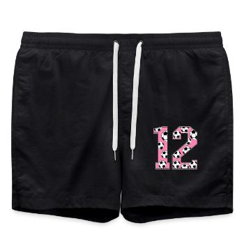 12 Birthday Football Pink - Swim Trunks - black - Front - AI Model Male 185 light (185cm)