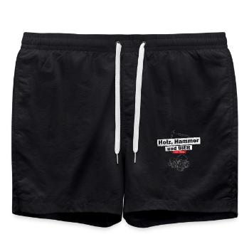 Zimmerer - Holz, Hammer und Bier - mein Alltag - Badeshorts - Schwarz - Vorne - AI Model Male 185 light (185cm)