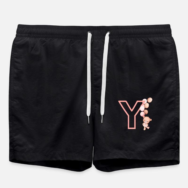 Letter and Pink Bear - Swim Trunks - black