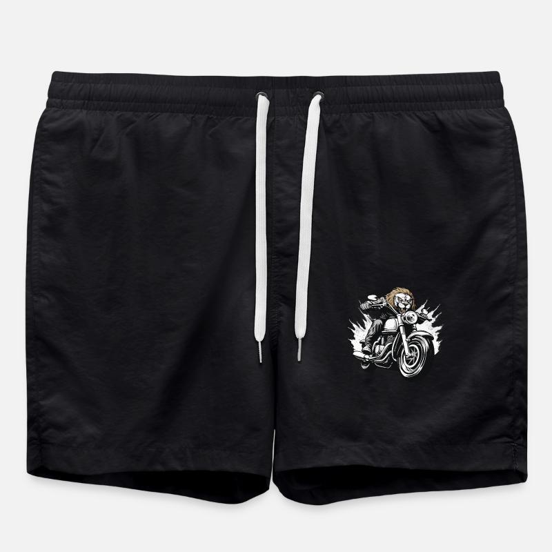 Lion Motorcycle Rider - Swim Trunks - black