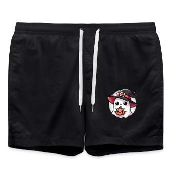 Cute Halloween Ghost with Witch Hat - Swim Trunks - black - Front - AI Model Male 185 light (185cm)