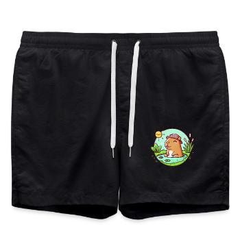 Chill Capybara in the Sun Illustration - Swim Trunks - black - Front - AI Model Male 185 light (185cm)