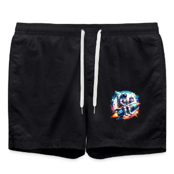 Astronaute fusée anniversaire - Short de bain - noir - Devant - AI Model Male 185 light (185cm)