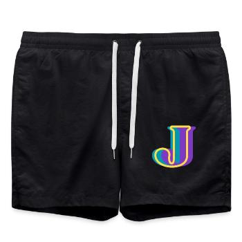 Multicolored letter j - Swim Trunks - black - Front - AI Model Male 185 light (185cm)