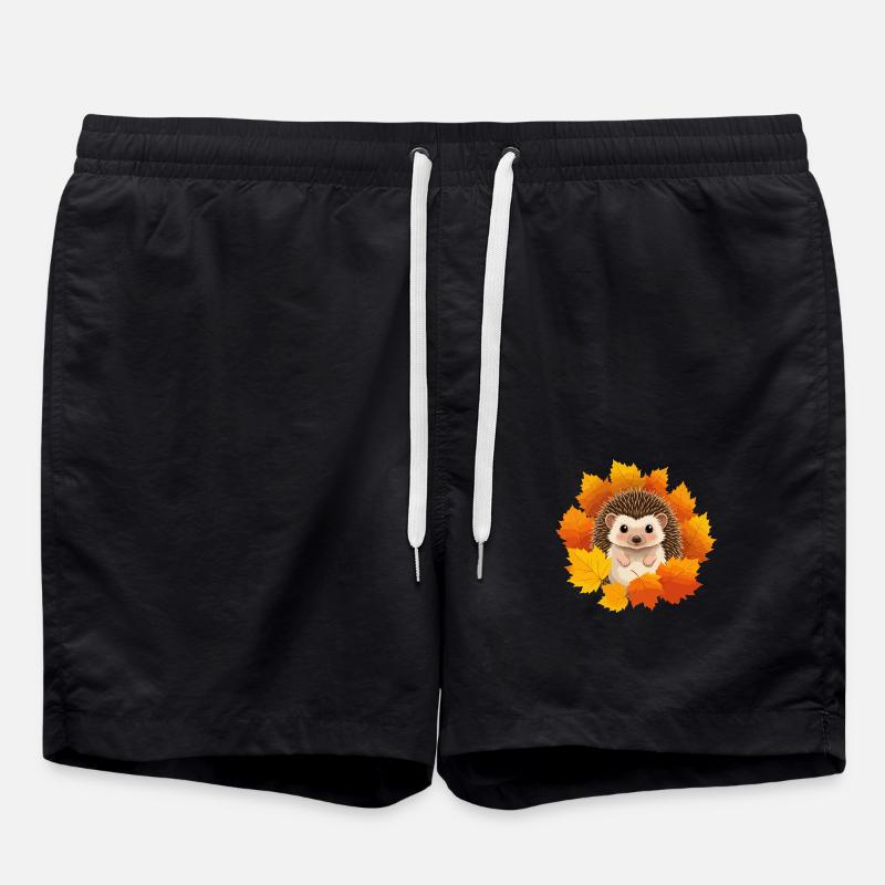 Igel und Blätter - Badeshorts - Schwarz