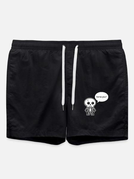 Bone-jour! - Funny Skeleton Pun - Swim Trunks - black