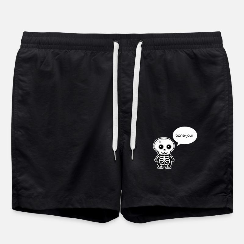 Bone-jour! - Funny Skeleton Pun - Swim Trunks - black