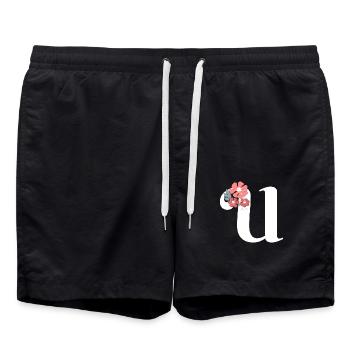 Buchstabe u Minimalistische Blumen - Badeshorts - Schwarz - Vorne - AI Model Male 185 light (185cm)