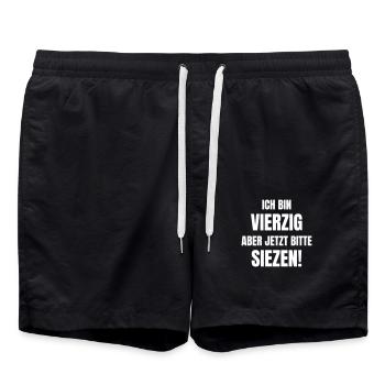 Vierzig, aber jetzt bitte Siezen! - Badeshorts - Schwarz - Vorne - AI Model Male 185 light (185cm)