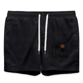 Island Summer Sea Palm Trees - Swim Trunks - black - Front - AI Model Male 185 light (185cm)