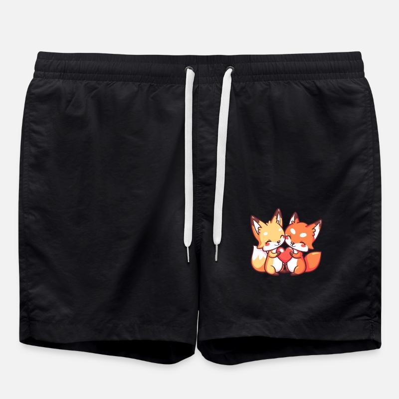 Fox Couple Love Valentine's Day - Swim Trunks - black