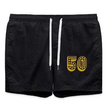 50. 50 YEARS. 50th ANNIVERSARY. 50TH ANNIVERSARY. - Swim Trunks - black - Front - AI Model Male 185 light (185cm)