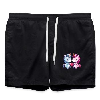 Einhorn Paar Liebe Valentinstag - Badeshorts - Schwarz - Vorne - AI Model Male 185 light (185cm)