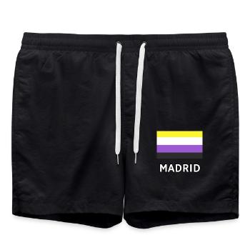Nicht-binäre Pride Flagge Madrid - Badeshorts - Schwarz - Vorne - AI Model Male 185 light (185cm)