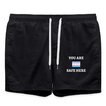 Hier bist du sicher Transgender-Flagge Trans Ally - Badeshorts - Schwarz - Vorne - AI Model Male 185 light (185cm)