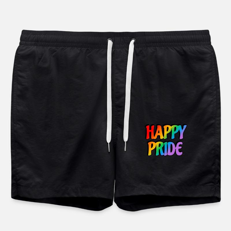 Happy Pride rainbow text - Swim Trunks - black