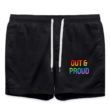 Out and proud LGBT rainbow pride - Swim Trunks - black - Front - AI Model Male 185 light (185cm)